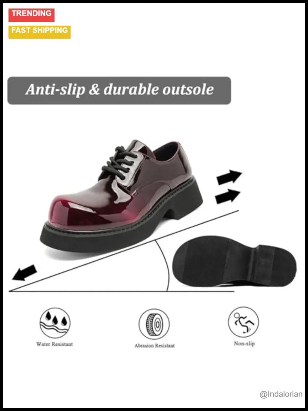Patent Leather Chunky Platform Oxfords Lace Up Non Slip Dress Shoes